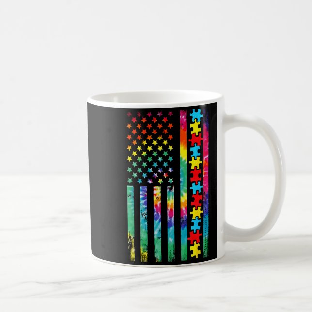 Autism Amerikansk Flagga Tie Dye Autism Medvetenhe Kaffemugg (Höger)