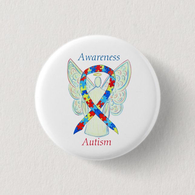 Autism Angel Puzzle Awareness Ribbon Stift Knapp (Framsida)