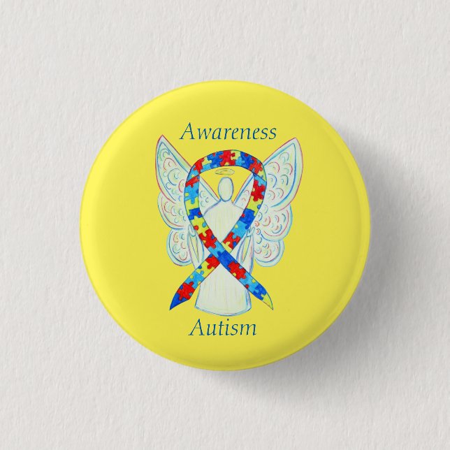 Autism Angel Puzzle Awareness Ribbon Stift Knapp (Framsida)