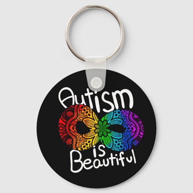 Autism är ett vackert regnbågssymboler svart nyckelring (Framsida)