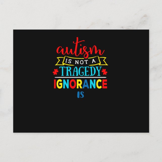 Autism är inte en tragedi - Autismmedvetande T-Shi Meddelande Vykort (Framsida)