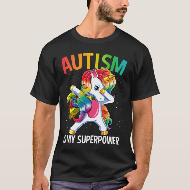 Autism är min supermakt Dabbing Unicorn T Shirt (Framsida)