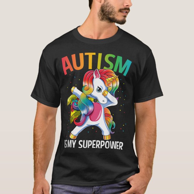 Autism är min supermakt Dabbing Unicorn T Shirt (Framsida)