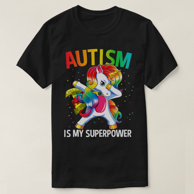 Autism är min supermakt Dabbing Unicorn T Shirt (Design framsida)