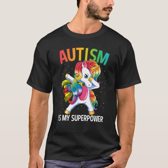 Autism är min supermakt Dabbing Unicorn T Shirt (Framsida)
