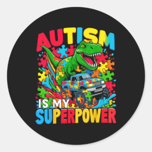 Autism är min supermakt Dino Boys Monster Lastbil Runt Klistermärke