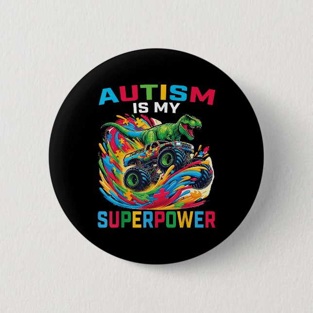 Autism är min supermakt Dino T Rex Monster Lastbil Knapp (Framsida)