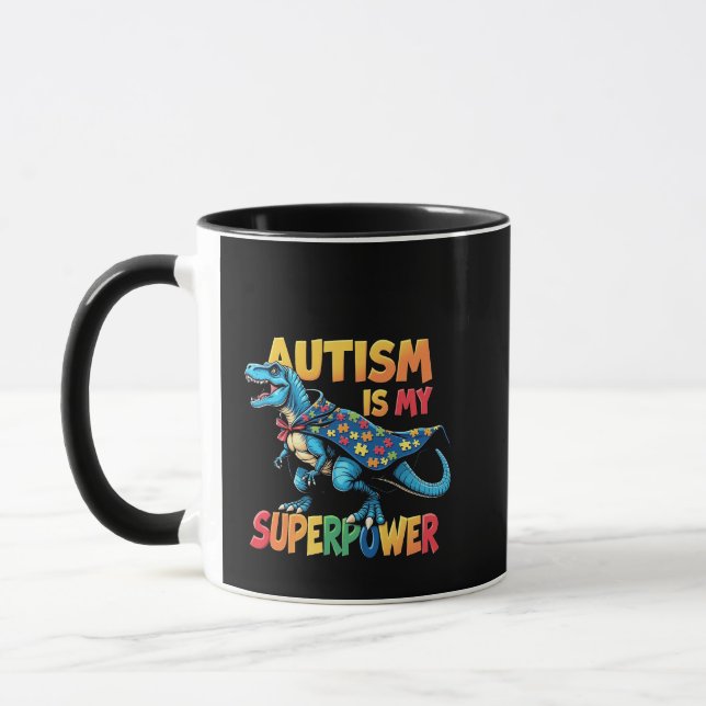 Autism är min supermakt Dinosaur Autism-medvetenhe Mugg (Vänster)