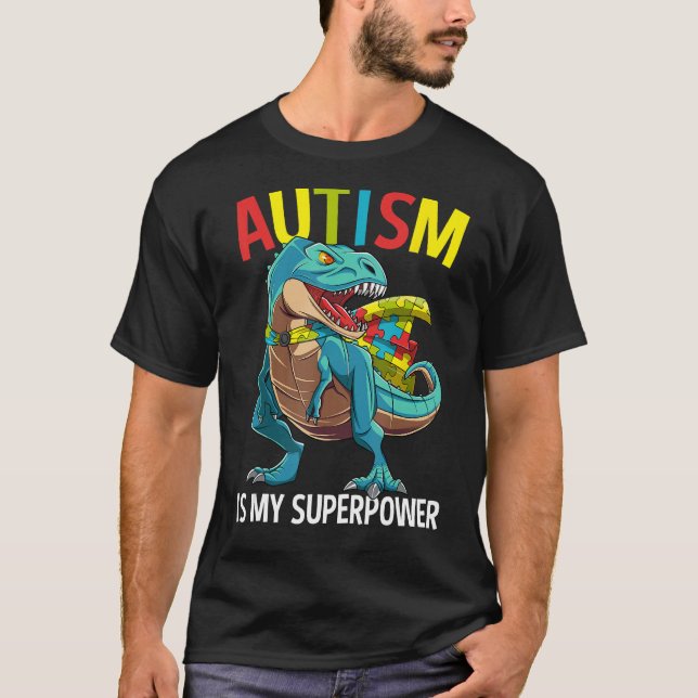 Autism är min supermakt Dinosaur Puzzle Biet T Shirt (Framsida)