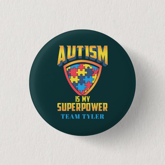 Autism är min supermaktens puzzle Team Namn Anpass Knapp (Framsida)