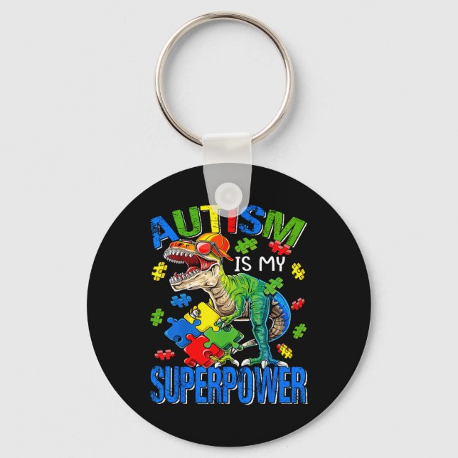 Autism är min supermakts doktor Awareness Dinosaur Nyckelring (Framsida)