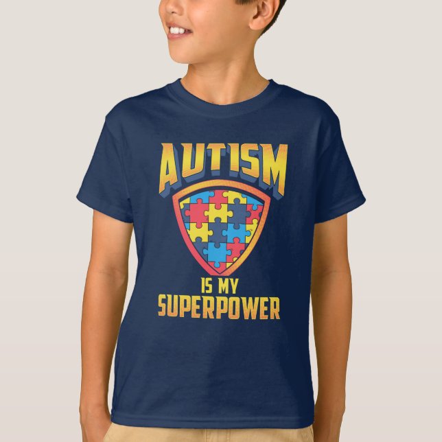 Autism är mitt supermaktpussel Delar Shield T Shirt (Framsida)