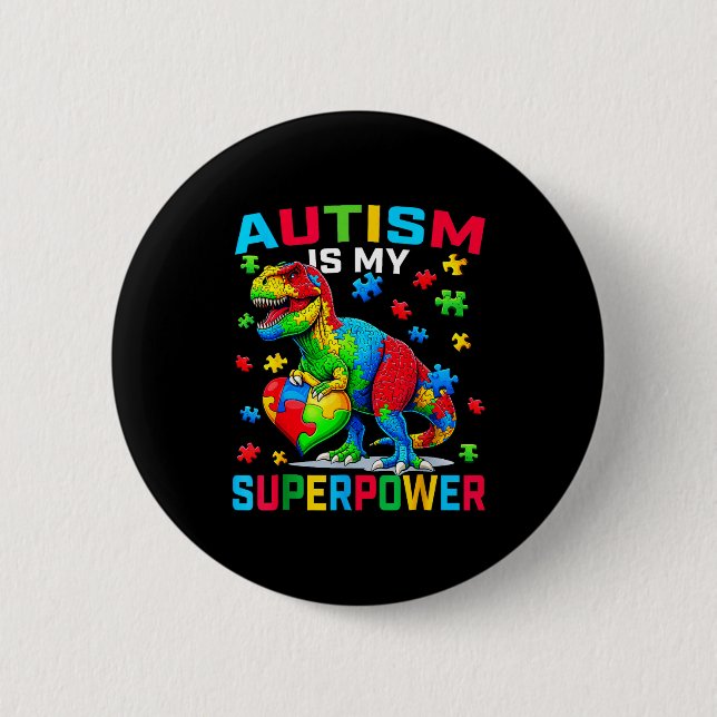 Autism är superkraft autism medvetenhet dinosaurie knapp (Framsida)