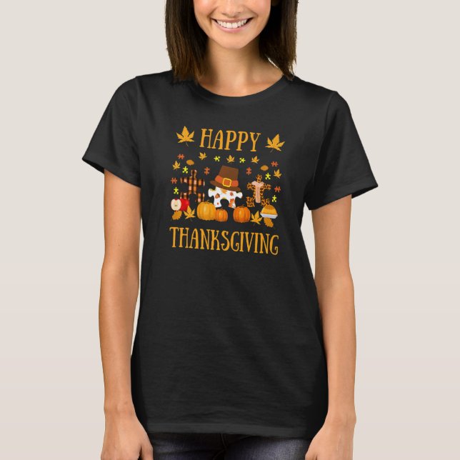 Autism ASD Awareness Puzzle Piece Autumn Happy Tha T Shirt (Framsida)