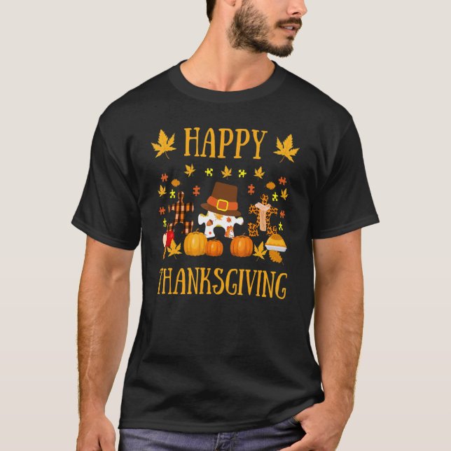 Autism Asd Medvetenhet Pussel Bit Höst Glad Tha T Shirt (Framsida)
