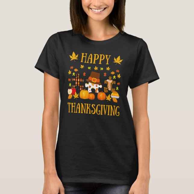 Autism Asd Medvetenhet Pusselbit Höst Glad Tha T Shirt (Framsida)