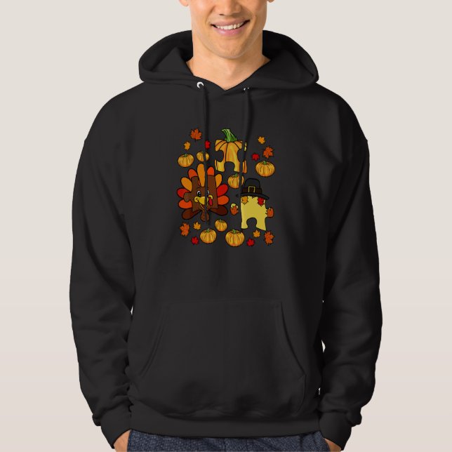 Autism Asd Medvetenhet Pusselbit Höst Tackgivelse Hoodie (Framsida)