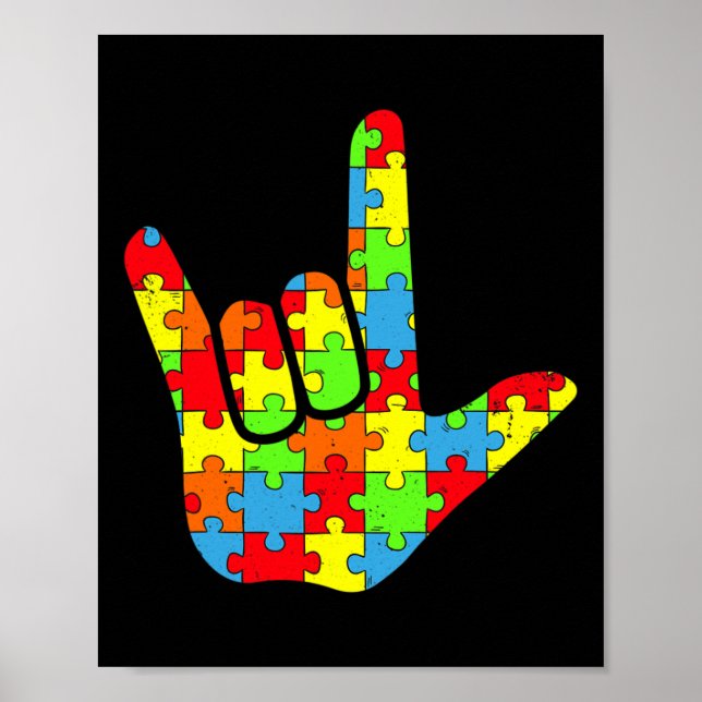 Autism Asl Kärlek Teckenspråk Autism Medvetenhet P Poster (Framsidan)