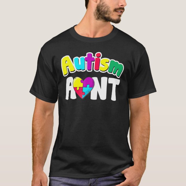 Autism Aun Awareness Puzzle Delar Färg T Shirt (Framsida)