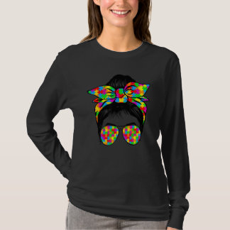 Autism Autism Awareness Messy Bun Sunglasses Puz T Shirt
