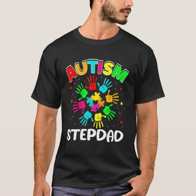 Autism Awar för Autism-familjen Stepdad Puzzle-stö T Shirt (Framsida)