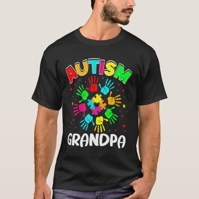 Autism Awar för Autism-supportrarna för farfar-pus T Shirt (Framsida)