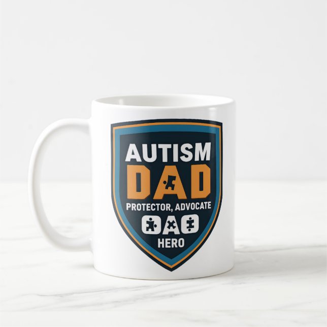 Autism Awarenes Pappa: Protector, Advocate, Hero Kaffemugg (Vänster)