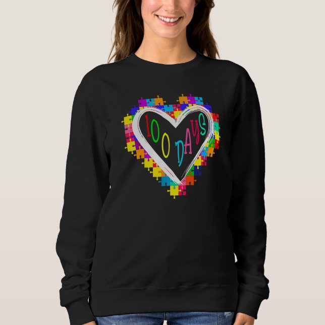 Autism Awareness 100 Days Heart 100th Day Of Schoo T Shirt (Framsida)