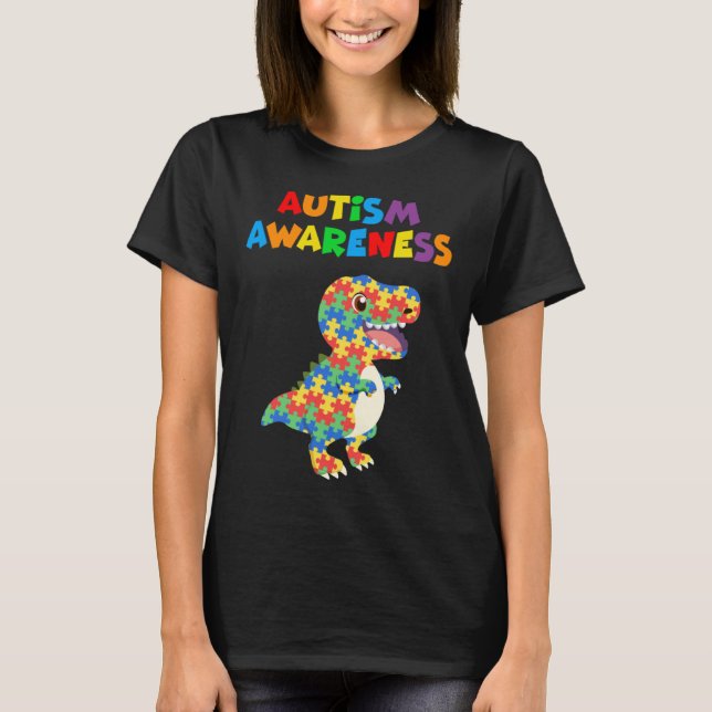 Autism Awareness 2023 Cute Rex Dinosaur Puzzle Kid T Shirt (Framsida)