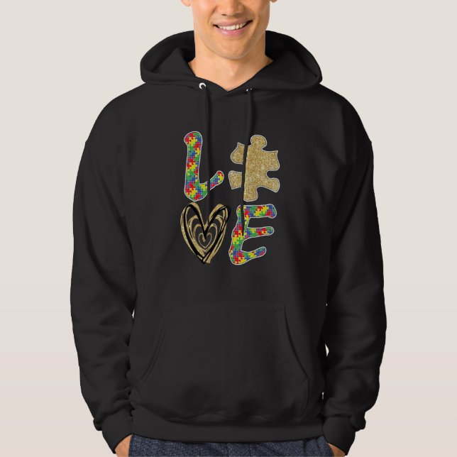 Autism Awareness 2023 Love and Cute Puzzle Piece D Hoodie (Framsida)
