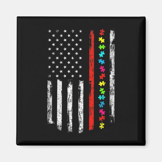 Autism Awareness 4:e juli Thin Red Line Firefighte Magnet (Framsidan)