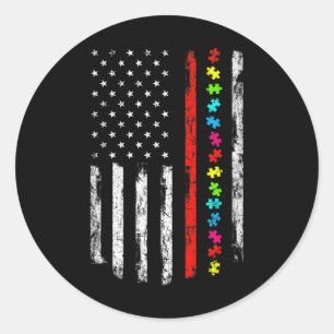 Autism Awareness 4:e juli Thin Red Line Firefighte Runt Klistermärke