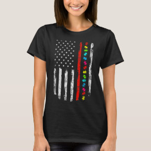 Autism Awareness 4:e juli Thin Red Line Firefighte T Shirt