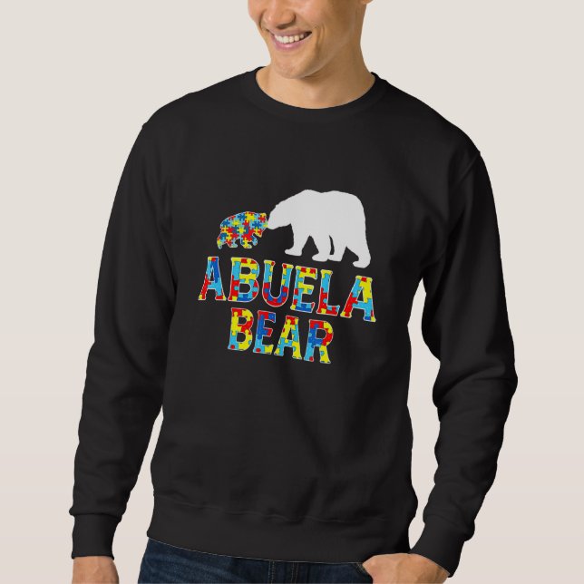 Autism Awareness Abuela Bear Puzzle Support Autist Lång Ärmad Tröja (Framsida)