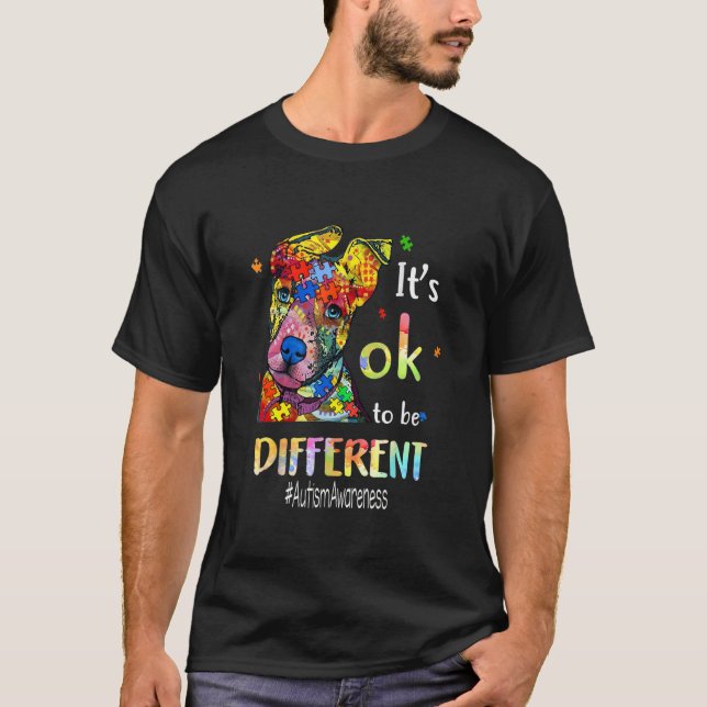 Autism Awareness Accepance Pitbull's ok to be D T Shirt (Framsida)