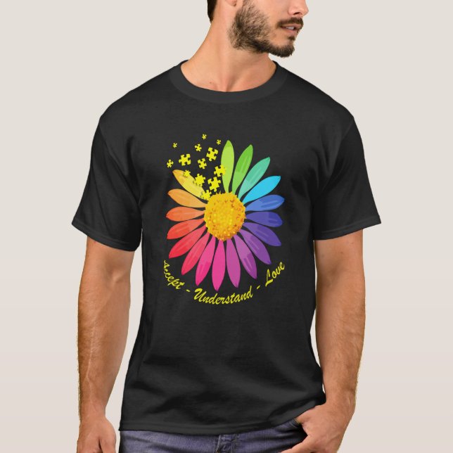 Autism Awareness Accept Understand Love ASD Rainbo T Shirt (Framsida)