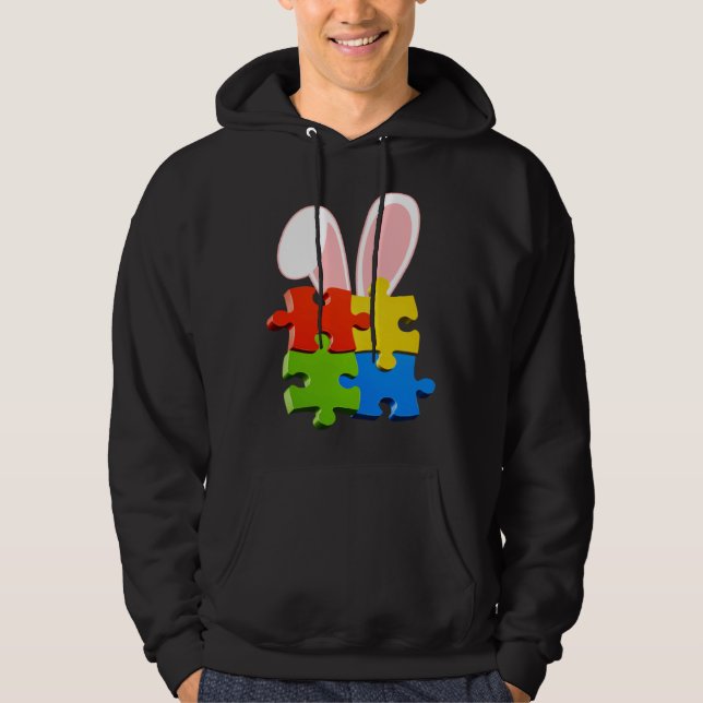 Autism Awareness Acceptance Easter Bunny Ears Puzz Hoodie (Framsida)