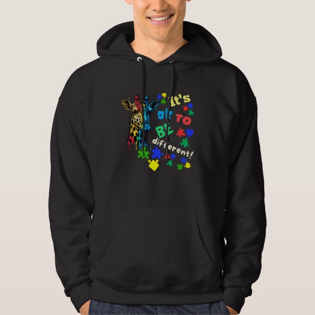 Autism Awareness Acceptance Giraffe Its Ok To Be D Hoodie (Framsida)