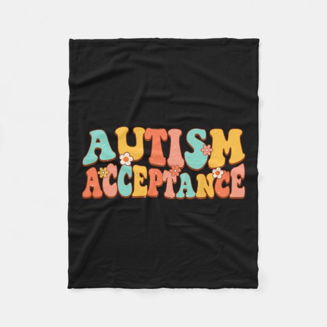Autism Awareness Acceptance Groovy Retro Speciell  Fleecefilt (Framsidan)