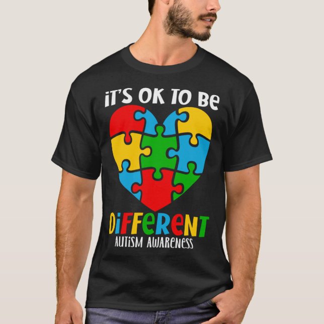 Autism Awareness Acceptance Heart It s Okay To Be  T Shirt (Framsida)