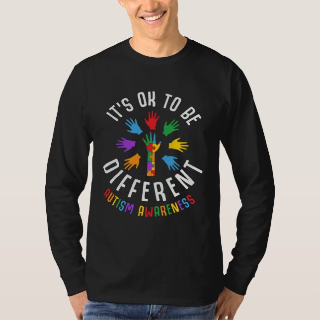 Autism Awareness Acceptance Its Ok To Be Different T Shirt (Framsida)