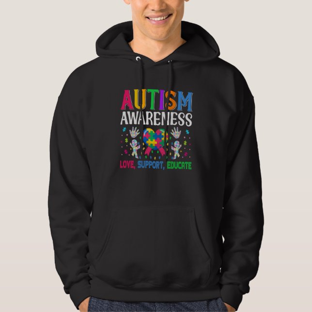 Autism Awareness Acceptance Love Support Educate K Hoodie (Framsida)