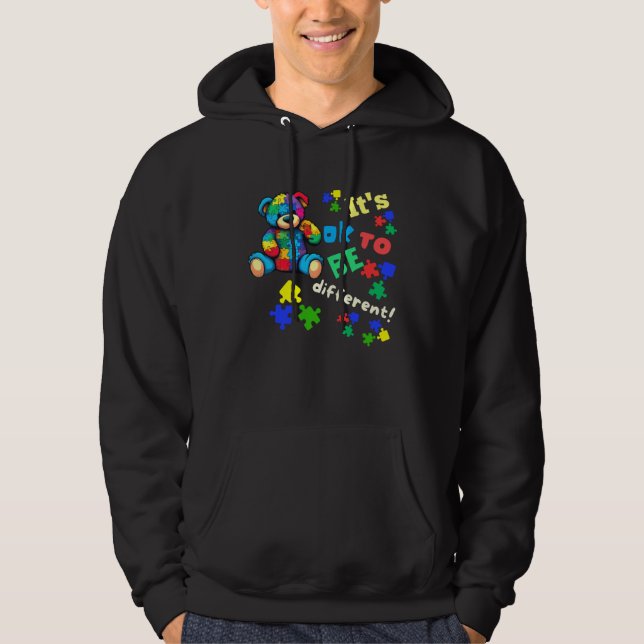 Autism Awareness Acceptance Teddy Bear Ok To Be Di Hoodie (Framsida)