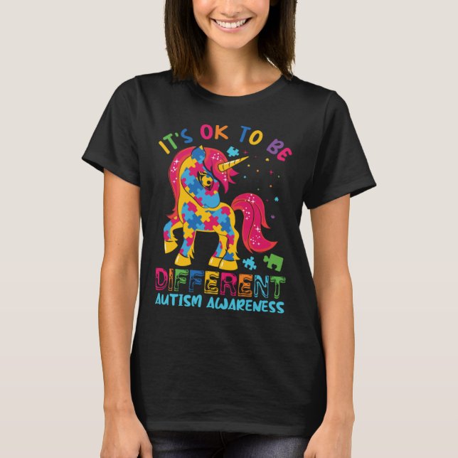 Autism Awareness Acceptance Unicorn Its Ok To Be D T Shirt (Framsida)