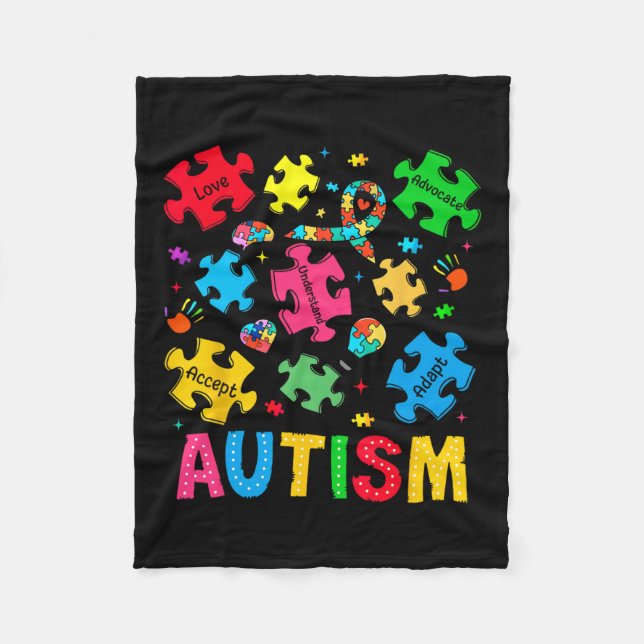 Autism Awareness Accepterar Adapt Advocate Autism  Fleecefilt (Framsidan)
