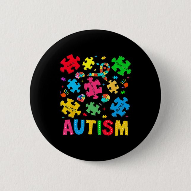 Autism Awareness Accepterar Adapt Advocate Autism  Knapp (Framsida)