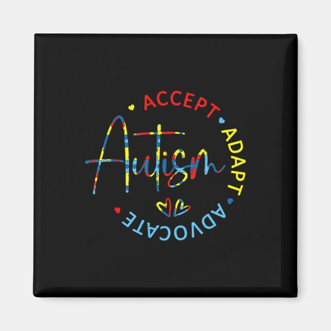 Autism Awareness Accepterar Adapt Advocate Autism  Magnet (Framsidan)