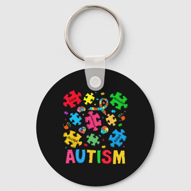 Autism Awareness Accepterar Adapt Advocate Autism  Nyckelring (Framsida)