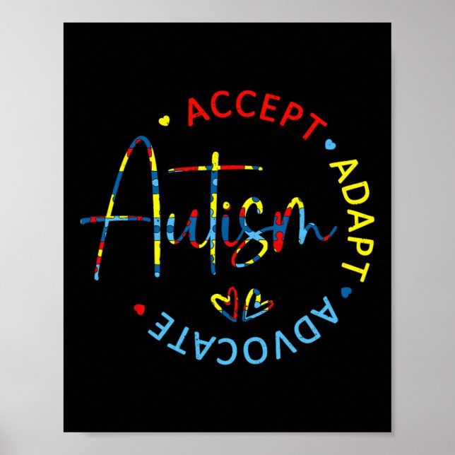 Autism Awareness Accepterar Adapt Advocate Autism  Poster (Framsidan)