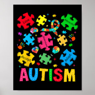 Autism Awareness Accepterar Adapt Advocate Autism Poster